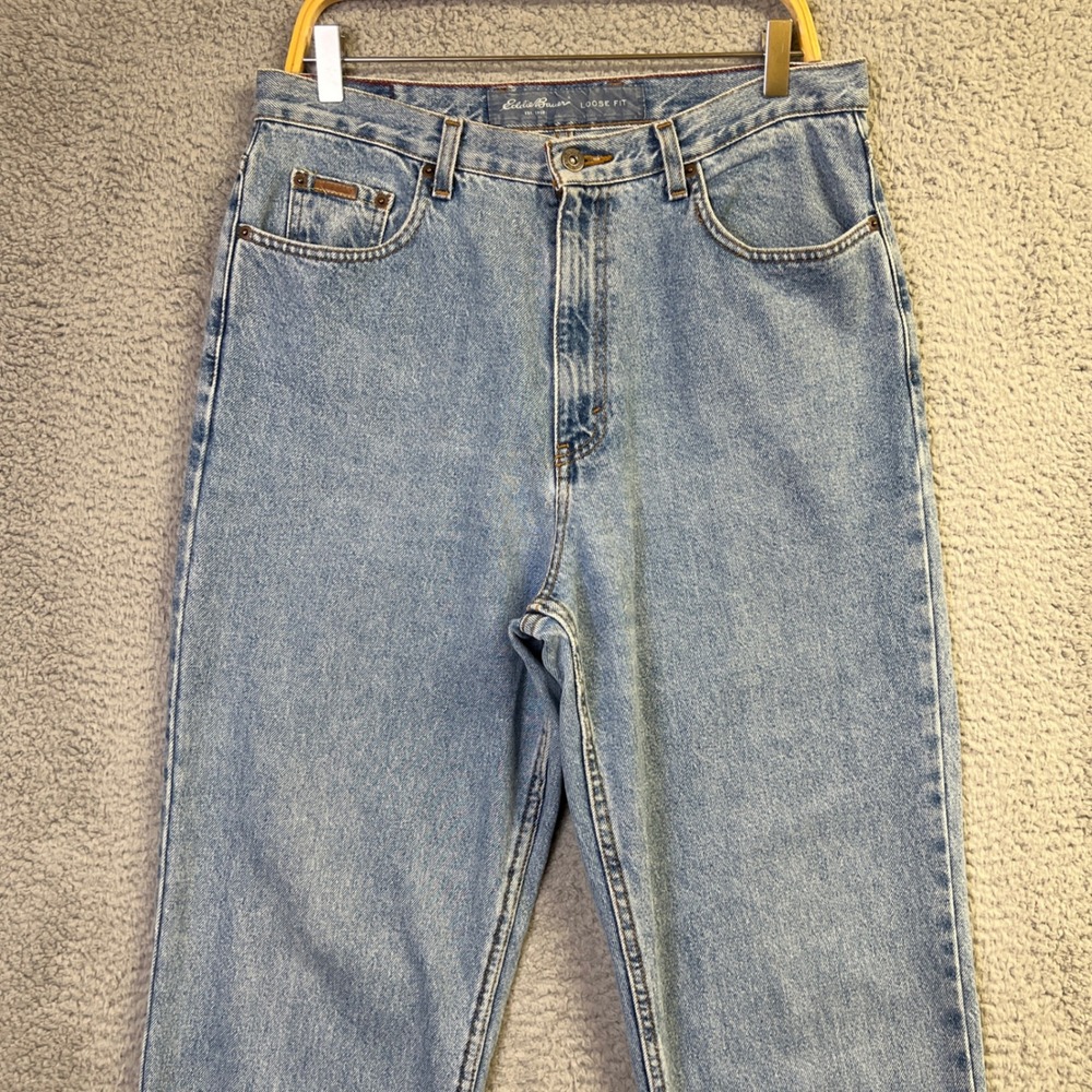 Eddie Bauer Jeans Women 14 Tall Loose Fit High Rise Straight Leg Light Wash